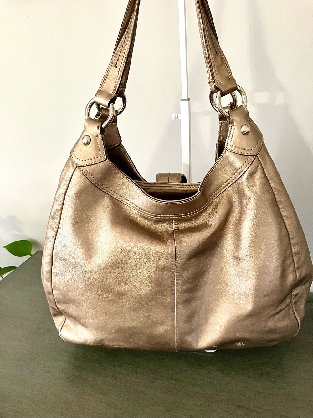 Coach Metallic Bronze Leather Shoulder Hobo Bag - Picture 2 of 15
